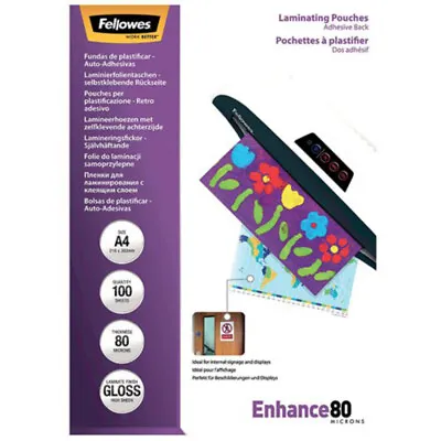 Fellowes A4 Self Adhesive Enhance Laminating Pouches(Pack Of 100)53022 • £37.62