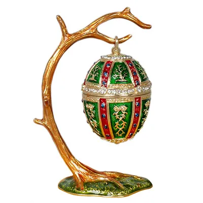 ORNAMENT Russian Faberge Egg Replica Jewelry Box Hanging Easter Decor 4  Green • $67.15