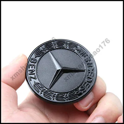 AMG Front Hood Emblem Glossy Black Flat Laurel Wreath Badge Mercedes W205 W213 • $19.99