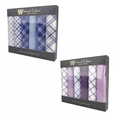 6 Pack Mens/Gentlemens Handkerchiefs Cotton Check Print Blue/Purple Gift Boxed • £13.95