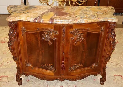 French Marble Top Louis XV Style Carved Circassian Walnut Buffet Chest Commode • $2800