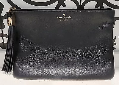 Kate Spade NY Black Pebbled Leather Envelope Tassled Clutch Bag Wristlet • $35