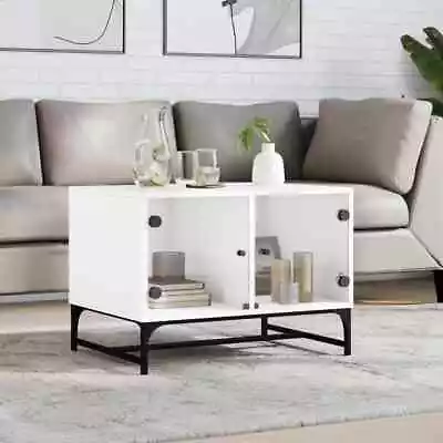 VidaXL Coffee Table With Glass Doors White 68.5x50x50 Cm • $179.67