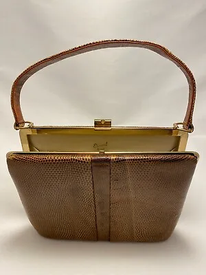 Vintage 1950s 'Escort Bag' - Tan Lizard Clutch Purse Handbag W Gold Latch • $22