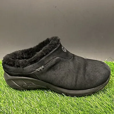 Merrell Encore Ice Womens 8 Black Mules Shoes Slip On Suede Leather Fur Warm • $48.88