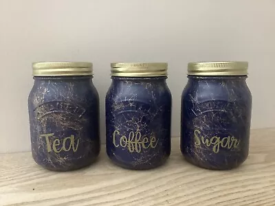 Kilner Kitchen Tea Coffee Sugar 0.5l Jar Canister Dark Blue Marble Gold. • £24.95