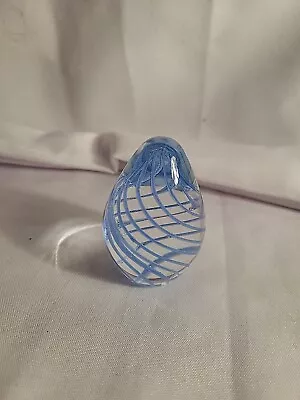 Vintage Murano Glass Egg Shaped Paperweight Blue Swirls  • $22