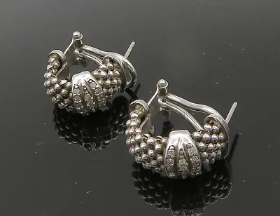 925 Sterling Silver - Vintage Genuine Diamonds Curved Drop Earrings - EG10761 • $119.95