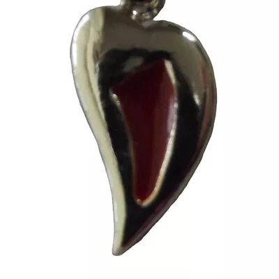 Heart Necklace Silver-tone Red Enamel 15  Chain Slated Curved • $9.99