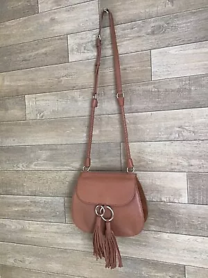 £89.95 • Buy Maje Brown Leather Crossbody Tassle Fringe Braided-Strap Bag MAJE