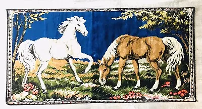 VTG Micro Needlepoint Wild Stallion Velour Tapestry Horse Velvet Wall Hang Italy • $39.99