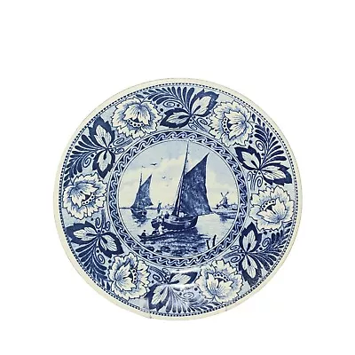 Blue Delft Boch Decor Plate Windmill Boats Scene Hand Painted Vintage Belgium • $19