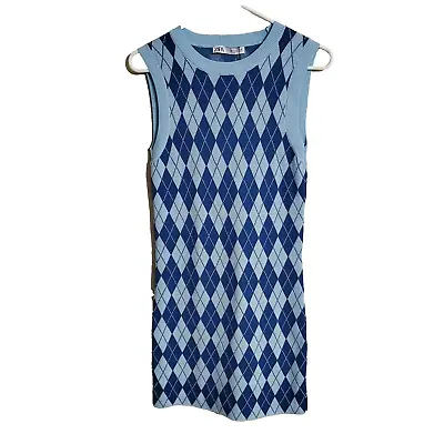 $39.97 • Buy Zara Womens Argyle Sweater Dress Size Small Blue NWT Academia Clueless School