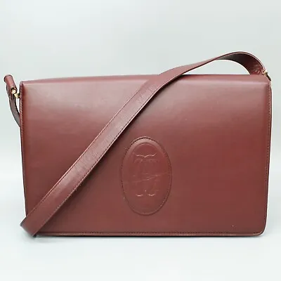 CARTIER Les Must De Cartier Leather Shoulder Bag Purse Bordeaux Burgundy JUNK • $145