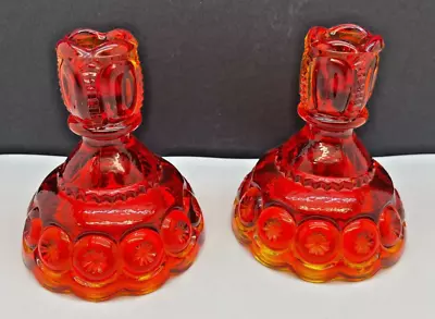 Vintage L.E. Smith Moon & Stars Orange Candlestick Holders • $24.97