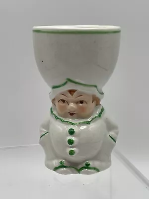 Vintage Easter Pierrette Clown Egg Cup Ceramic Japan Green White • $11.88