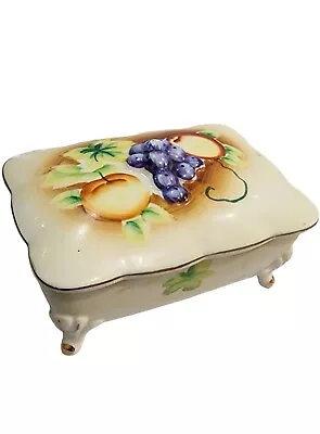 Vintage TILSO Japan Porcelain Hand Painted Trinket Box Grapes Peach Gold Rim • $12