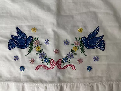 Vintage Dove Embroidered Cotton Standard Pillow Case • $6.75