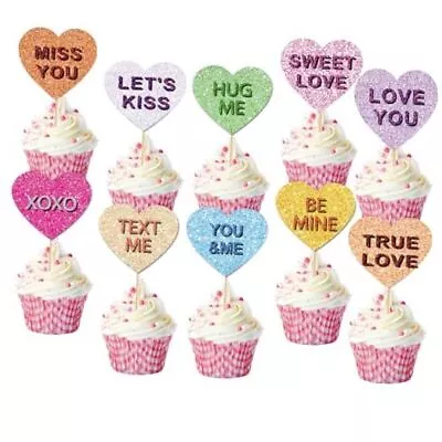 60Pcs Valentines Day Cupcake Toppers With Sticks Glue Point Conversation  • $10.65