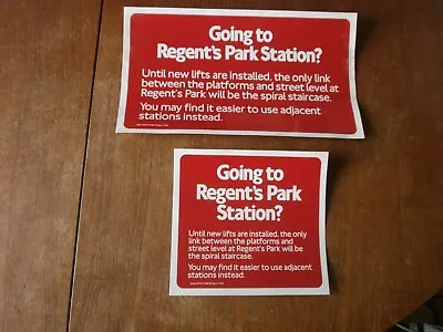 2 London Transport Underground Vinyl Stickers-Regents Park Station 1985 • £1.99