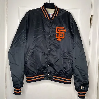 Vintage STARTER San Francisco Giants Mens XL Jacket SF Black Satin Made In USA • $194