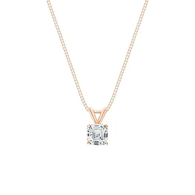 1 Ct Asscher Created Diamond Real 14K Rose Gold Solitaire Pendant 18  Necklace • $179.97