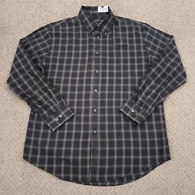 Van Heusen Shirt Mens Large Black Plaid Long Sleeve Button Down Cotton Blend • $12.70