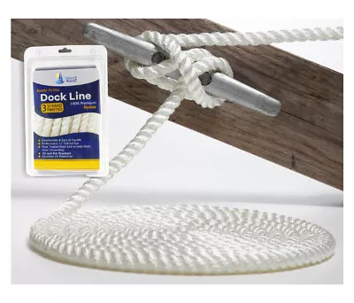 5/8  X 25' White - (2 Pack) - 3 Strand Twisted Nylon Dock Line - For Boats Up • $59.96