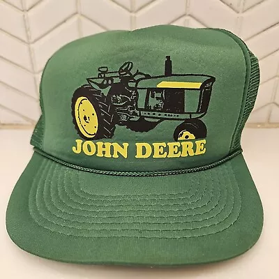 Vintage JOHN DEERE Snapback Hat Trucker Green Tractor Cap Mesh • $42.94