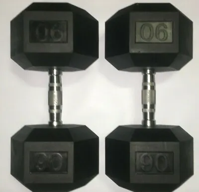 Brand New 90lb Pair Of Rubber Coated Hex Dumbbells Weights For Commercial Gym • $599.99