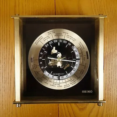 Vtg Seiko Quartz International World Flight Clock | Airplane Aviation Brass • $168.61