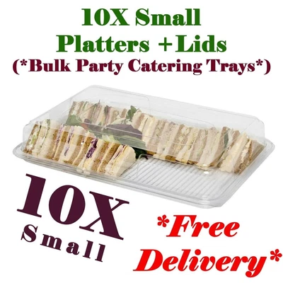 £18.99 • Buy 10X Small Plastic Clear Sandwich Trays + Lids Party Platters For Buffet Catering