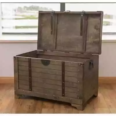 Vintiquewise Old Fashioned Large Natural Wood Storage Trunk And Coffee Table • $210.21