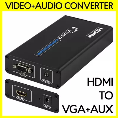 HDMI To VGA + 3.5mm Stereo Audio Converter HDMI To VGA + AUX L+R Adapter Powered • $34.19