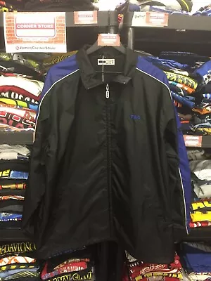 Vintage Fila Black Blue Windbreaker Jacket Large #1848 • $24.95