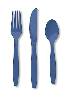 24 Piece True Blue Premium Plastic Forks Spoons Knives Cutlery  - 8 Ea • £2.79