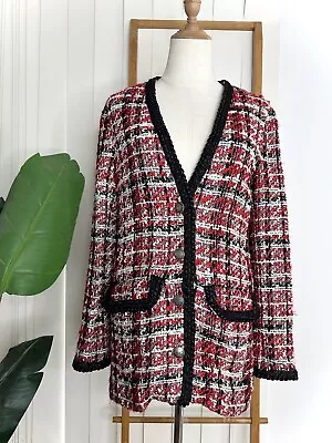 Zara Red Black Tweed Knit Jacket Women’s Size XS  • $48.98