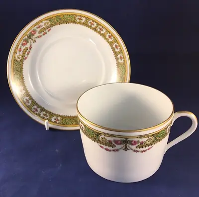 £12.99 • Buy French Veritable Porcelain Limoges White, Green & Gold Coffee Cup & Saucer Duo