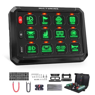 MICTUNING P1S RGB 12 Gang Switch Panel LED Light Bar Relay System Marine 12/24V • $105.29