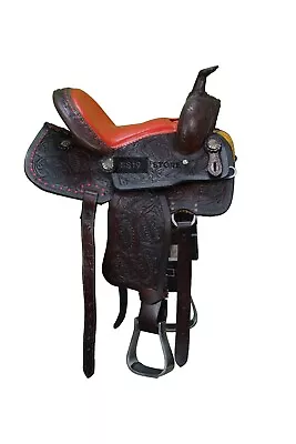 Leather Western Barrel Racing Horse Saddle Tack Size 13  Inches Seat. • $369