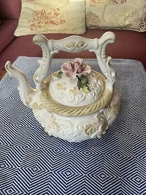 Large Vintage Capodimonte Embossed Floral Ceramic Kettle Or Tea Pot On Feet 1225 • £22.99