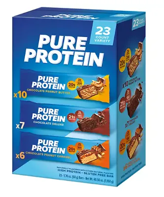 Pure Protein Bars Variety Pack 1.76 Oz 23 Count Larger Chocolate Chip Peanut But • $30