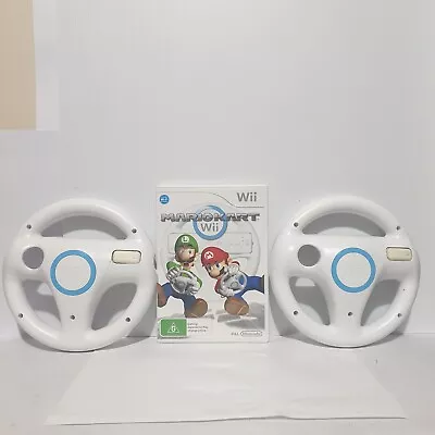 Mario Kart Wii With 2 X Steering Wheels Genuine PAL Tested & Working Disc VGC • $55
