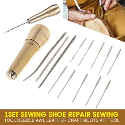 1 Set Sewing Shoe Repair Sewing Tool Needle Awl Leather Craft Boots Kit Tool US • $7.15