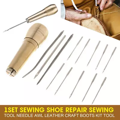 1Set Sewing Shoe Repair Sewing Tool Needle Awl Leather Craft Boots Kit Tool NEW • $7.59