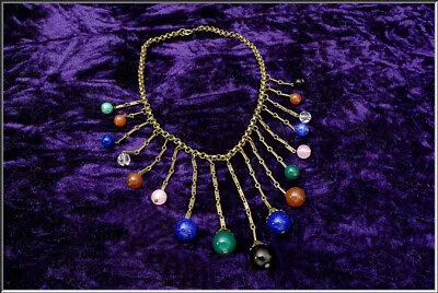 Gorgeous Early MIRIAM HASKELL  Multi Color Glass Bead Brass Bib Necklace • $99.99