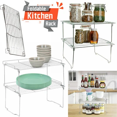 £9.83 • Buy 2 Tier Foldable Storage Shelf Kitchen Rack Stackable Stand Cupboard Organiser