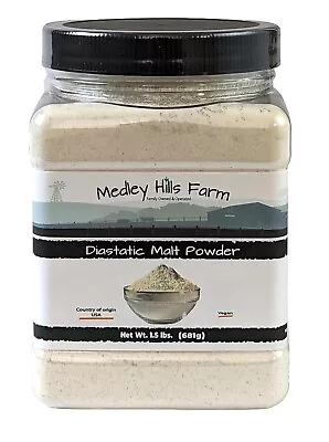 Diastatic Malt Powder By Medley Hills Farm 1.5 Lbs. In Reusable Container • $20.99