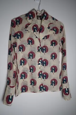 1970’s Original Vintage Art Deco Print Shirt Blouse Size 10 • £29.95
