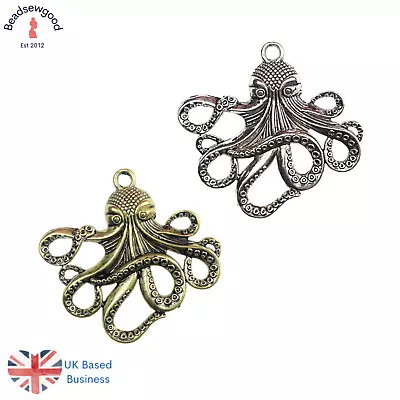 £2.89 • Buy 2 Large Octopus Pendant Charms 55 X 58mm Sea Nautical Steampunk Jewellery Making